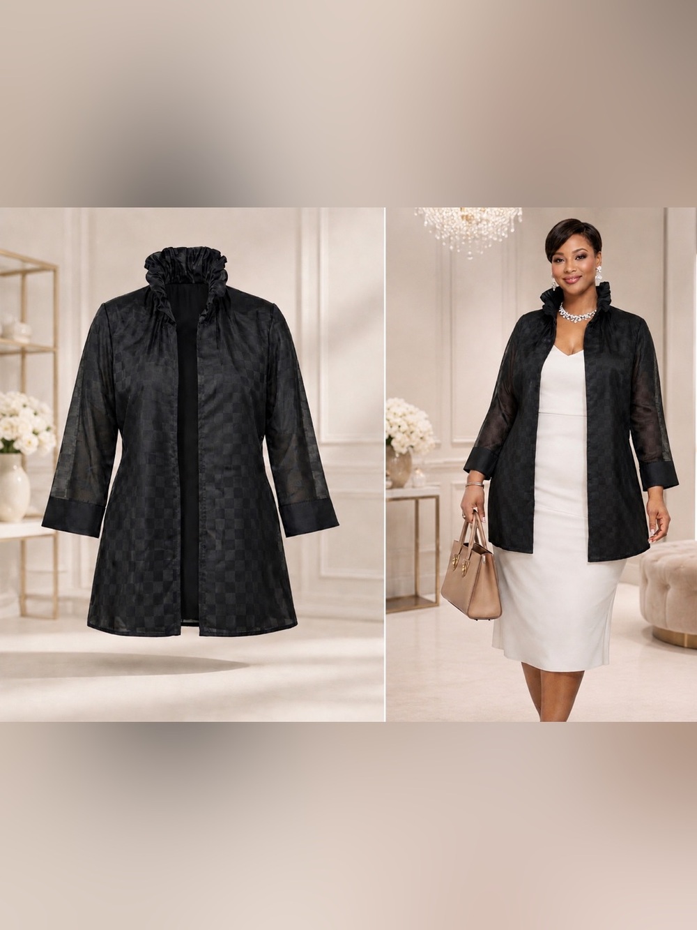 Fate Curve Sheer Open-Front Jacket.